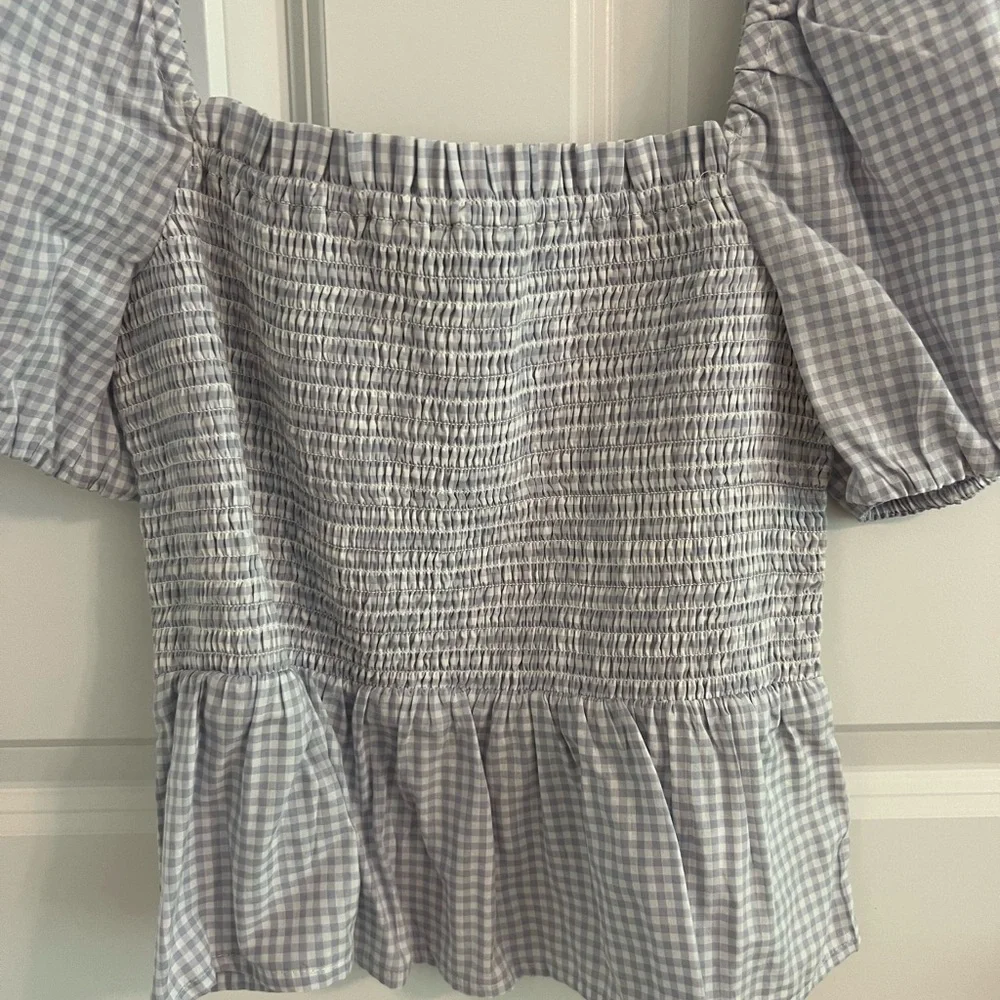 J. Crew Squareneck Smocked Top blue gingham - Picture 4 of 4